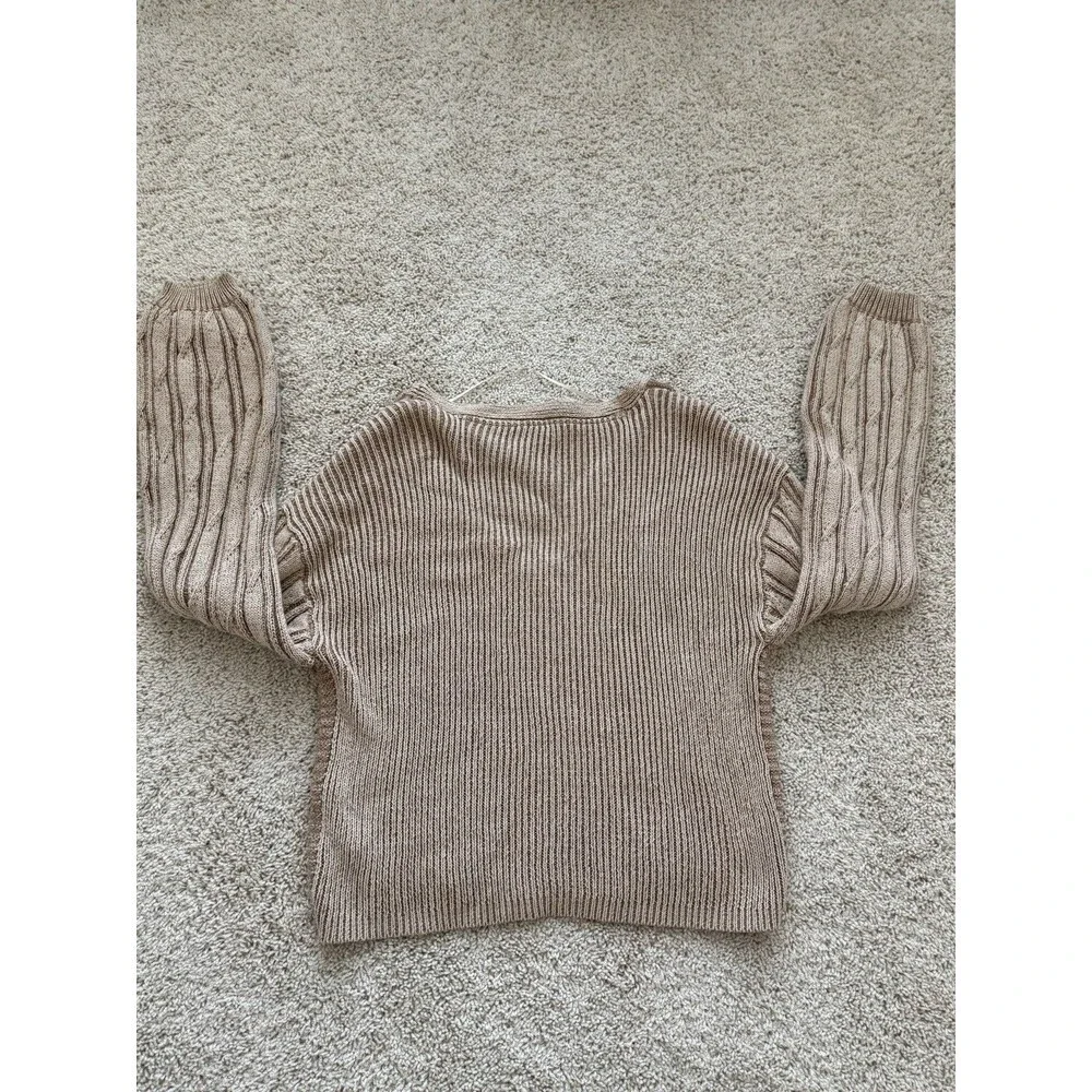 Free People When It Rains Sweater Women’s Large‎ Toast V-Neck Cropped Fisherman